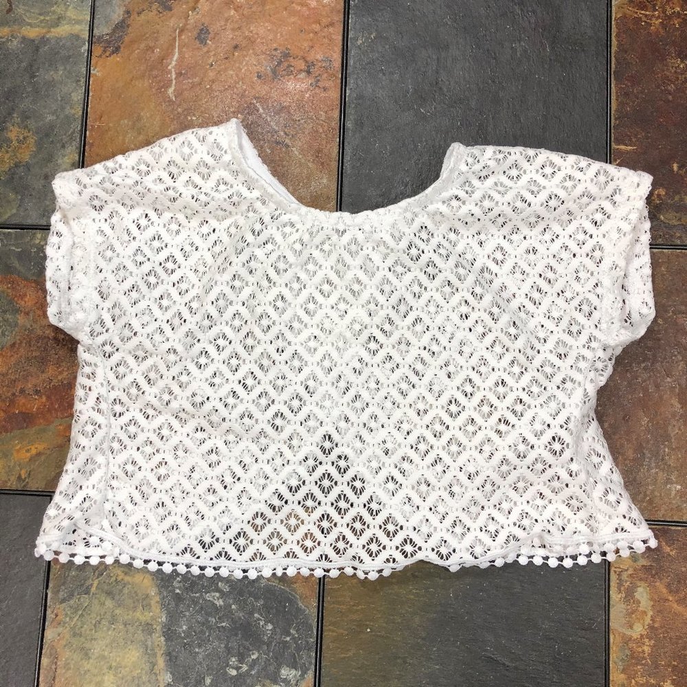Girls White Short Sleeved Lace Shawl